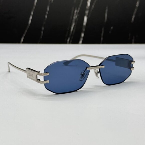 NEW VE2274 1000/80 VERSACE SILVER BLUE WOMEN VERSACE MOD 2274 100080 SUNGLASSES - Picture 6 of 12
